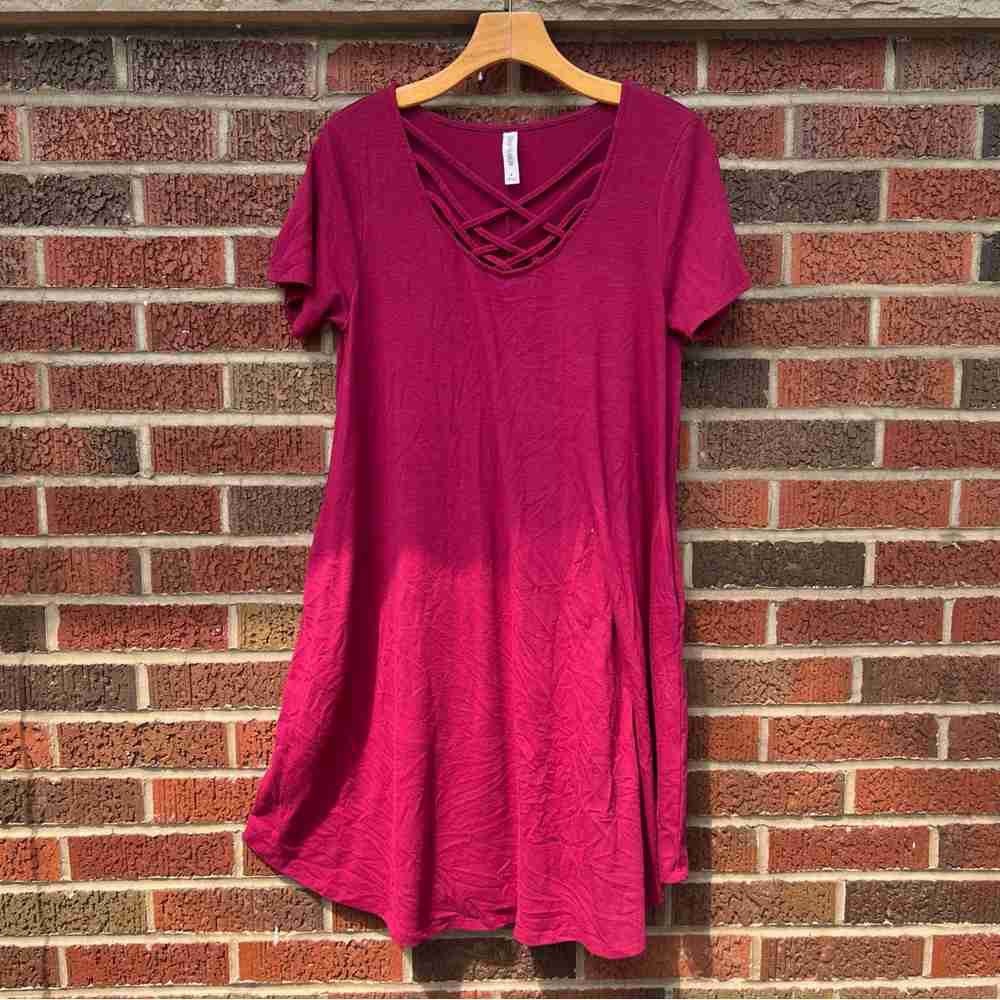 Crisscross V-Neck Swing Dress in Berry